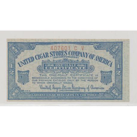 Etats-Unis - 1/2 certificate - united cigar stores company of america