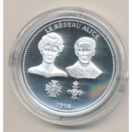 Médaille - Le réseau Alice - 1914 - 100e anniversaire de la grande guerre - argent 