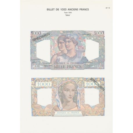 Planche - Billet 1000 Francs Minerve et Hercule - Type 1945 - AF15