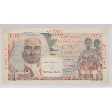 Billet - Antilles Françaises - 1NF sur 100 Francs - La Bourdonnais - ND1960