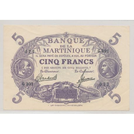 Billet - 5 Francs Cabasson Type 1901 violet - Martinique