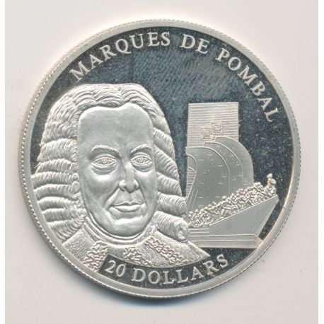 Libéria - 20 Dollars 2002 - Marques de pombal - argent BE
