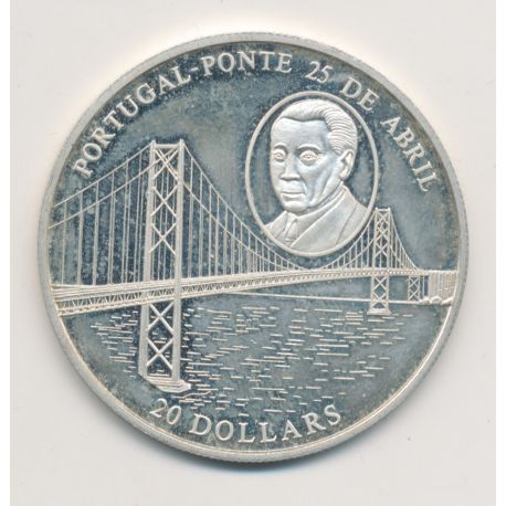Libéria - 20 Dollars 2004 - Portugal/Ponte 25 de abril - argent BE