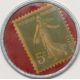 Timbre-monnaie - 5 Centimes vert sur fond rouge Botot