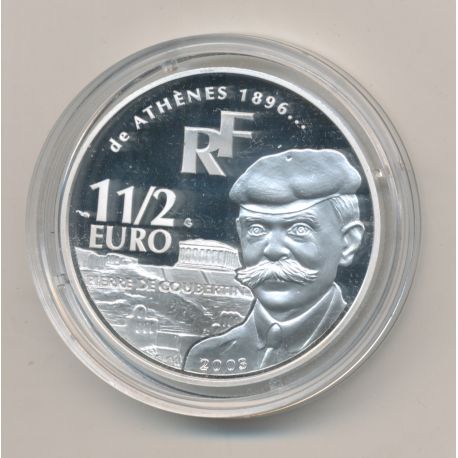 1 1/2 Euro - Coubertin- 2003 - argent BE - Paris 2003