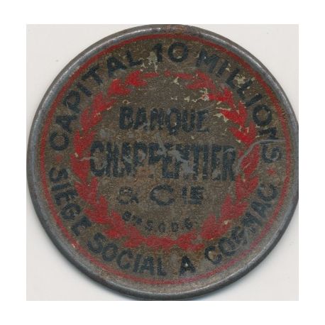 Timbre-monnaie- 5 Centimes vert sur fond rouge - Banque charpentier