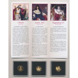 Coffret 3 Médailles Or - Clovis Louis XIV Napoléon 1er 