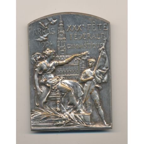 Médaille - 30e Fête fédérale de gymnastique - Arras - 1904 - bronze argenté - Robert Dechun
