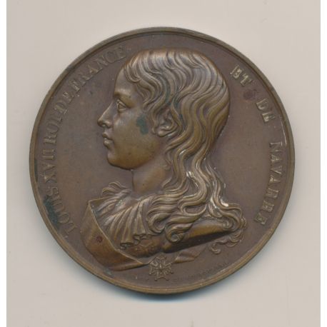 Médaille - Louis XVIII Roi de france et Navarre - né 1785 roi 1793 - mort au temple 1795 - cuivre