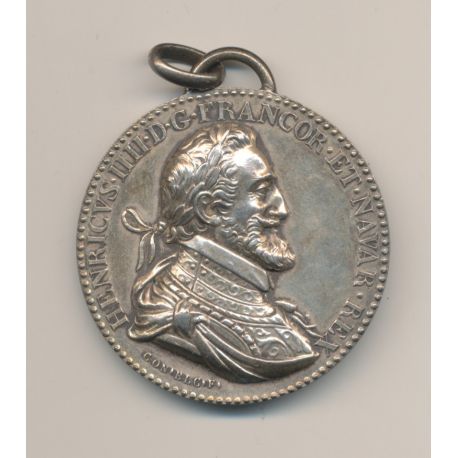 Médaille - Henri IV - Unification des deux royaumes - 1598 refrappe moderne - bronze argenté