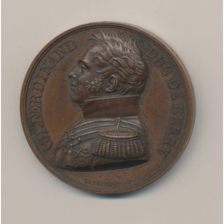 Médaille - Charles Ferdinand - Duc de Berry - 1820 - cuivre - 41mm
