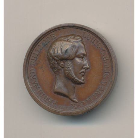 Médaille - Ferdinand Philippe - Duc d'Orléans - 1843 - cuivre - 26mm