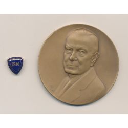 Médaille - Thomas J Watson - IBM - 1914-1947 - avec broche IBM Quarter Century Club