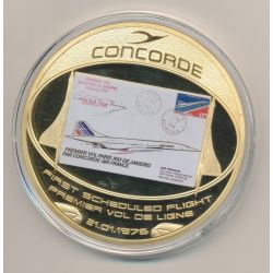 Médaille Concorde - Premier vol de ligne - cuivre doré et colorisé - 70mm