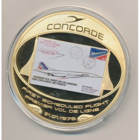 Médaille Concorde - Premier vol de ligne - cuivre doré et colorisé - 70mm