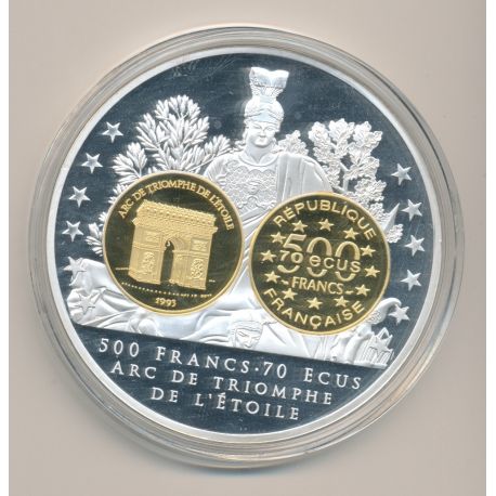 Médaille - 500 Francs/70 Écus Arc de triomphe - Adieu au Franc - 70mm