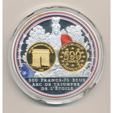 Médaille - 500 Francs/70 Écus Arc de triomphe - bleu blanc rouge - Adieu au Franc - 70mm