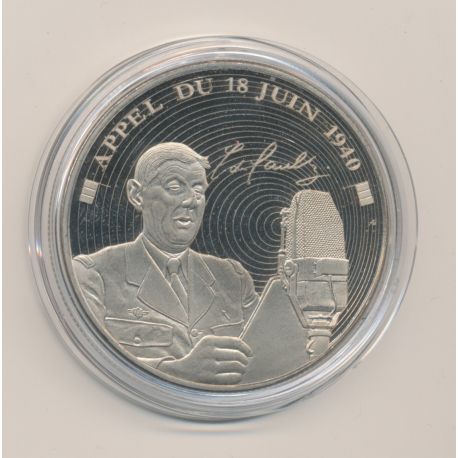 Médaille - Appel du 18 juin 1940 - De Gaulle - 5e République - nickel - 40mm