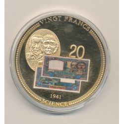 Médaille - 20 Francs Science et travail - Anciens francs - cuivre doré - 50mm