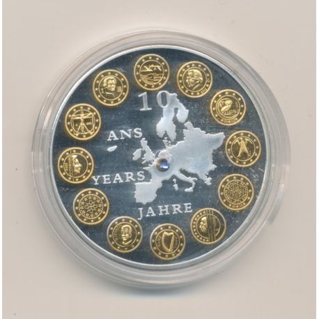 Médaille - 10 ans Euro - insert Swarovski - 2012 - cuivre argenté