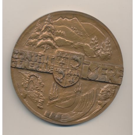 Médaille - Conseil général Isère - par Quérolle - bronze - 89mm - TTB+