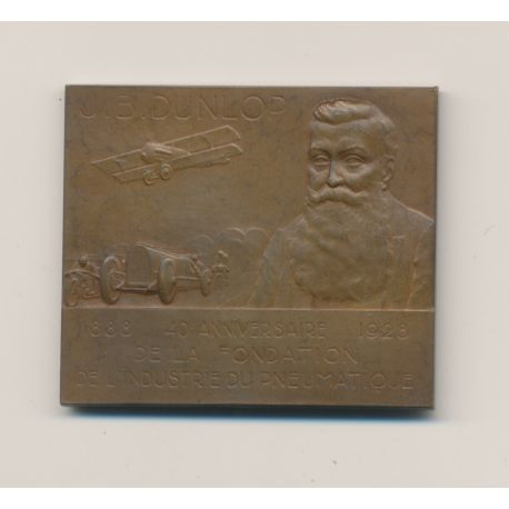Plaquette - 40e anniversaire fondation Dunlop - 1888-1928 - avec boite d'origine - bronze - TTB+