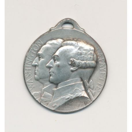 Médaille - Journée de Paris 1917 - Washington et Lafayette - 1776-1789 - 28mm - TTB - bronze argenté