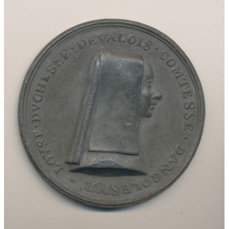 Médaille - Louis de Savoie - Comtesse d'Angoulême - étain - uniface - 65mm - TTB