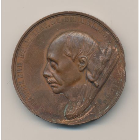 Médaille - Charles de bouchère - bourgmestre Bruxelles - 1860 - bronze - 46mm - TB