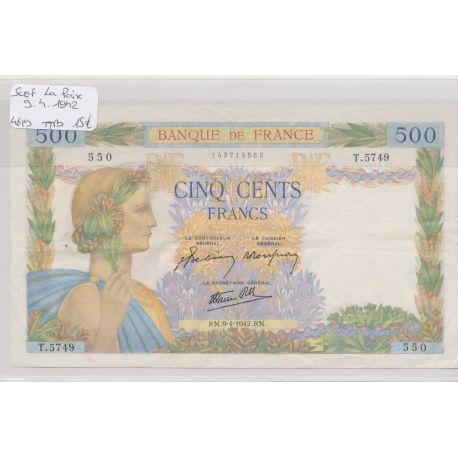500 Francs La Paix - 9.04.1942 - TTB - T.5749