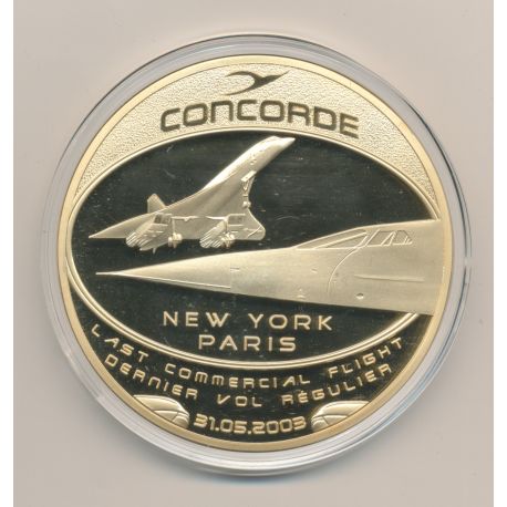 Médaille Concorde - Dernier Vol New-York-Paris - cuivre doré et colorisé - 70mm