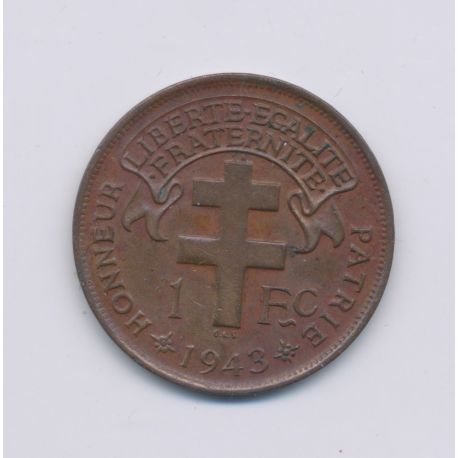 Afrique équatoriale Française libre - 1 Franc - 1943 - bronze - TTB+