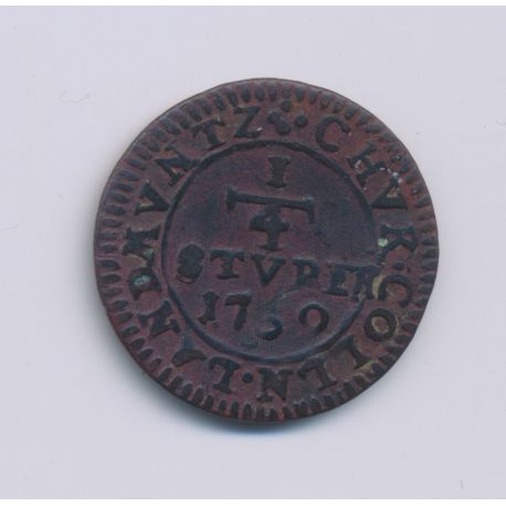 Allemagne - 1/4 Stuber - 1750 - cuivre - TB