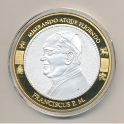 Médaille - Pape François - Revers blasons Vatican en couleur - cuivre doré et argenté - 70mm