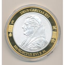 Médaille - Benoit XVI - Revers blasons Vatican en couleur - cuivre doré et argenté - 70mm