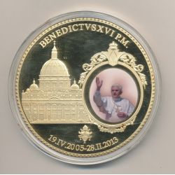 Médaille - Pape Benoit XVI - 2013 - cuivre doré et colorisé - 70mm