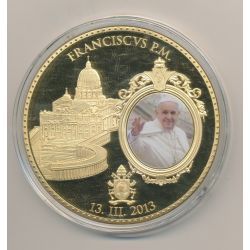 Médaille - Pape François - 2013 - cuivre doré et colorisé - 70mm