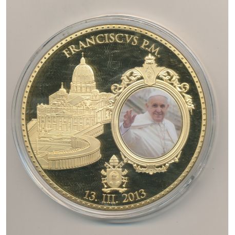 Médaille - Pape François - 2013 - cuivre doré et colorisé - 70mm