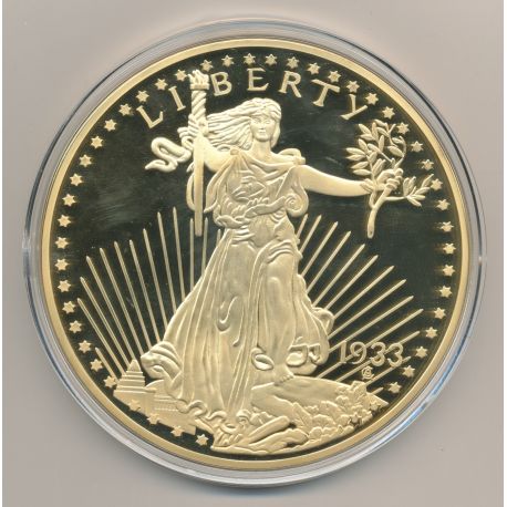 Médaille 100mm - Reproduction 20 Dollars Liberty 1833 - cuivre doré