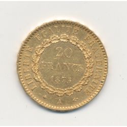 Génie - 20 Francs Or - 1875 A - TTB+