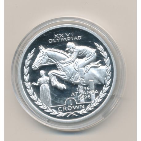Ile de Man - 1 Crown 1996 - équitation - Jeux olympique 1996 - argent