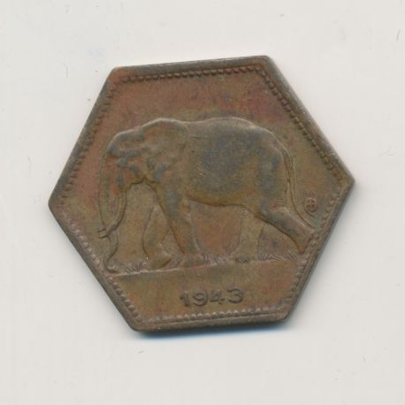 Congo Belge - 2 Francs 1943 - éléphant - Laiton - TTB 