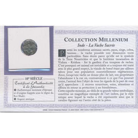 Collection Millenium - Monnaie Inde Règne Roi Shahi - 10e siècle - La vache sacrée - argent - TTB