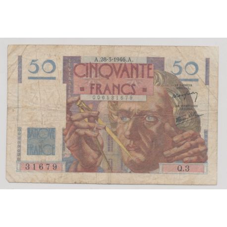50 Francs Le verrier - 28.03.1946 - Q.3 - TB