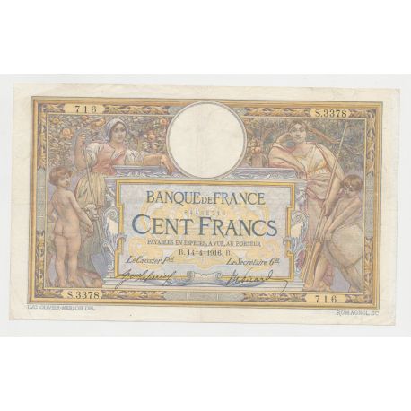 100 Francs Luc Olivier Merson - 14.04.1916 - TTB/TTB+