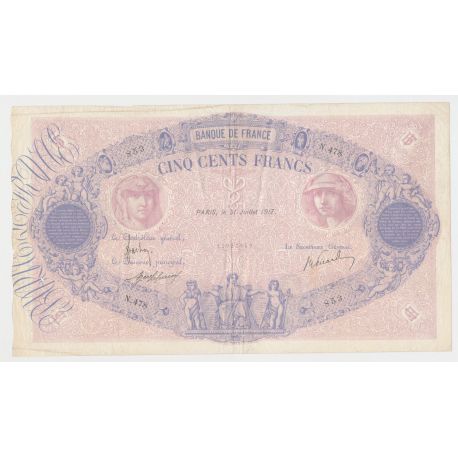 500 Francs Bleu et Rose - 31 Juillet 1917 - N.478 - TTB+