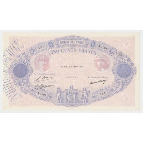 500 Francs Bleu et Rose - 8.3.1927 - A.1001 - TTB+