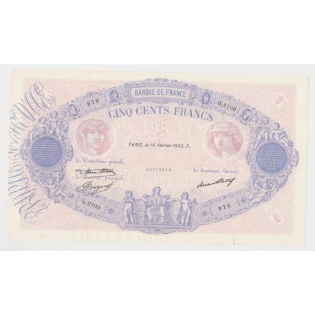 500 Francs Bleu et Rose - 16.12.1933 - Q.2109 - TTB/TTB+