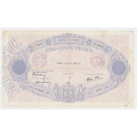 500 Francs Bleu et Rose - 2.6.1938 - O.2933 - TTB
