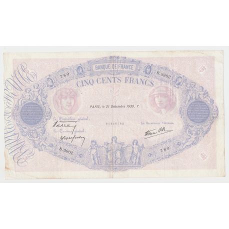 500 Francs Bleu et Rose - 21.12.1939 - B.3902 - TTB